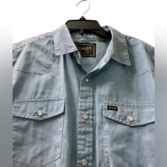 Howler Bros H Bar B Snapshirt in Blue and White Pinstripe - Picture 2 of 4
